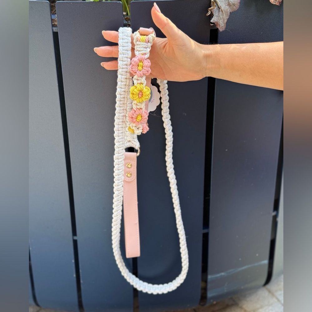 Macrame Handmade Collar and Leash Set (White)